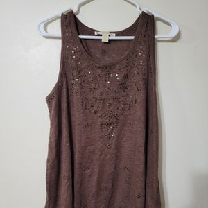 Women's Michael Kors Brown Hi Lo Tank with Embroidery and Sequins Size M